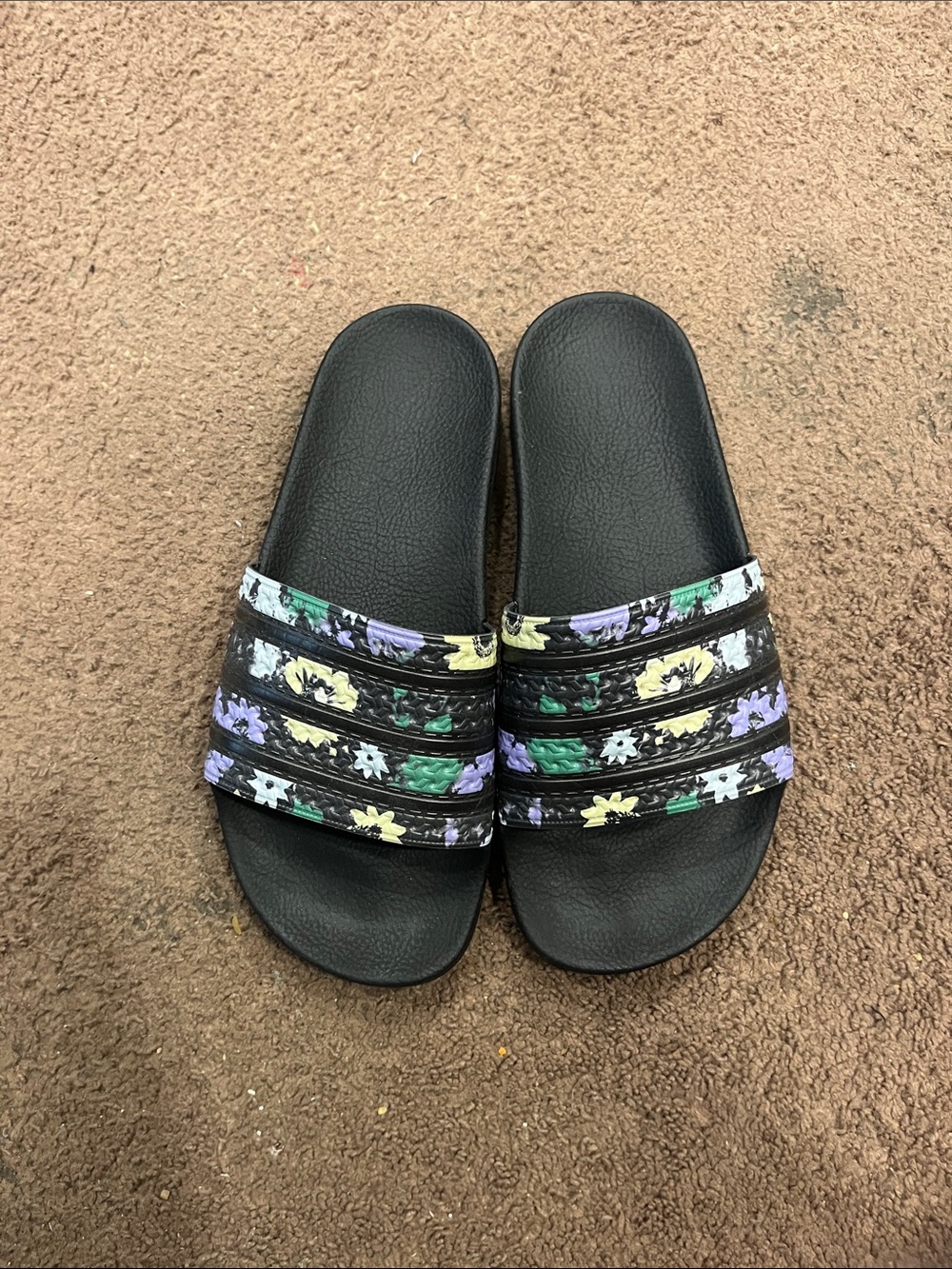 adidas Originals Black Slide Sandals with Floral Strap